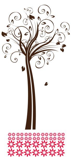 Groovy Spiral Branch Tree with Flowers Kit - Wall Decals