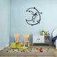 Cartoon moon face wall decal with grumpy expression, black outline and light blue fill