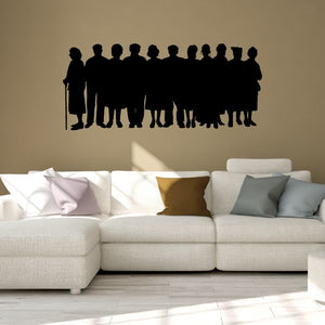 People line wall decal with black silhouette figures standing in a row