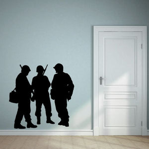 Group of soldiers wall decal with black silhouette figures in a line