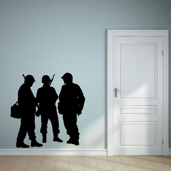 Group of soldiers wall decal with black silhouette figures in a line