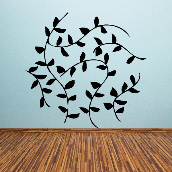 Vine wall decal with clustered black leaf shapes
