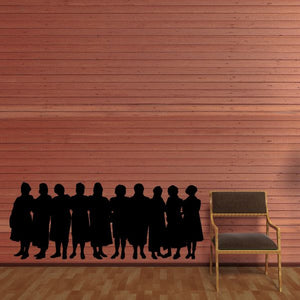 Black silhouette women group wall decal with ten standing figures