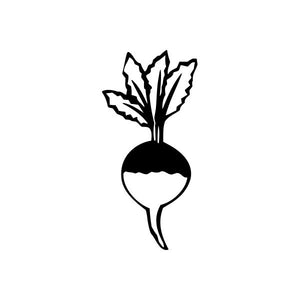 Growing turnip decal with black sprout and round root silhouette