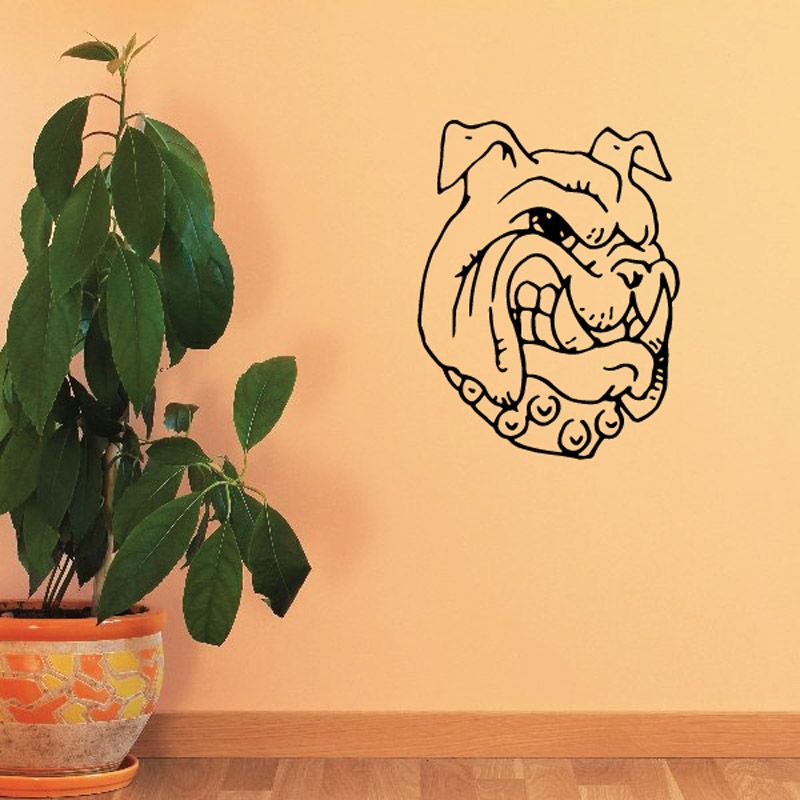 Growling bulldog head decal with black outline and tan fill