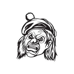Growling cartoon dog head decal with golf hat, black and white line art