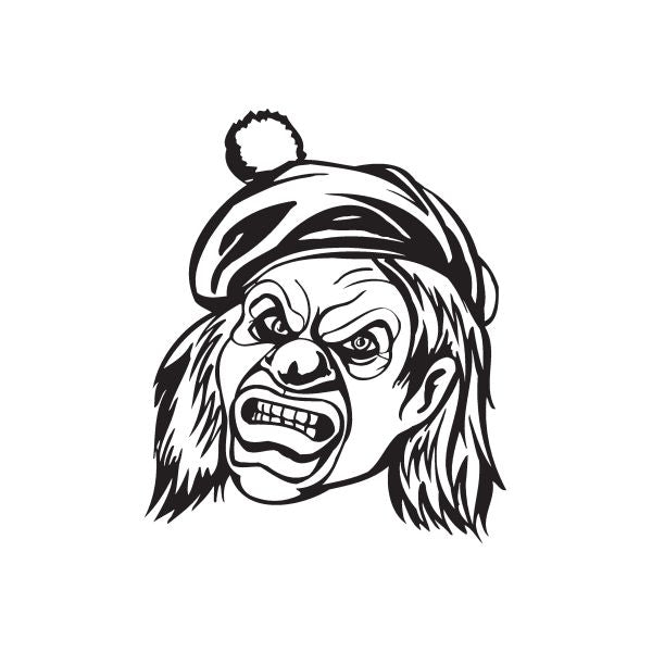 Growling cartoon dog head decal with golf hat, black and white line art
