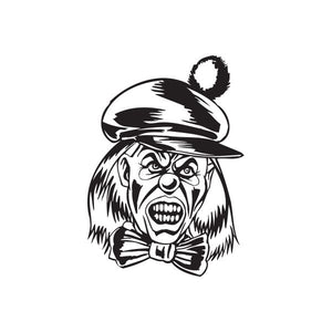 Growling dog in hat clown decal, black and white