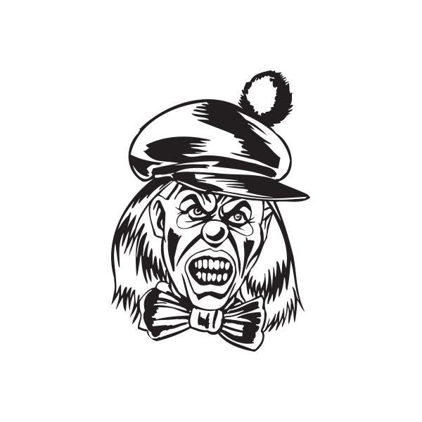 Growling dog in hat clown decal, black and white