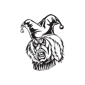 Black growling jester head decal with frilled collar and jester hat