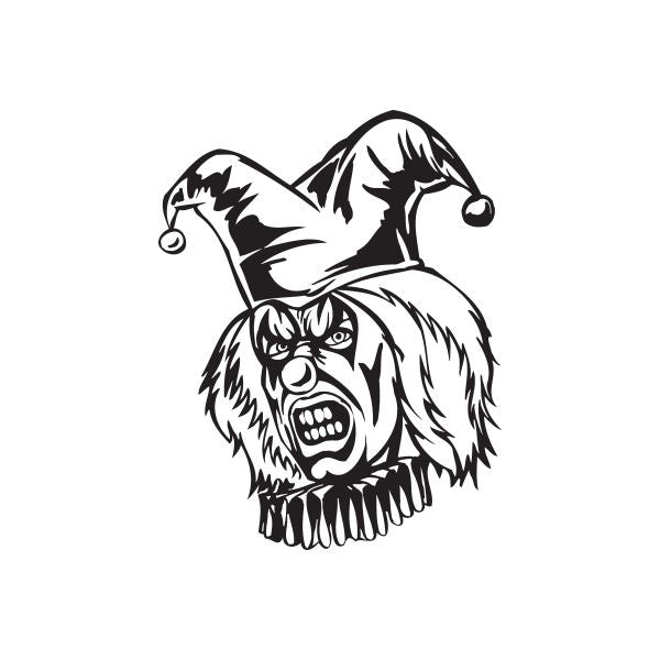 Black growling jester head decal with frilled collar and jester hat