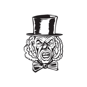 Clown head decal showing a screaming face with top hat and bow tie