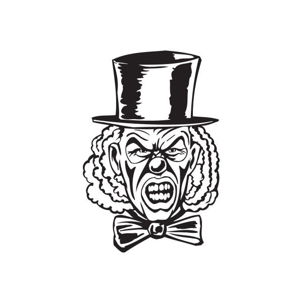 Clown head decal showing a screaming face with top hat and bow tie