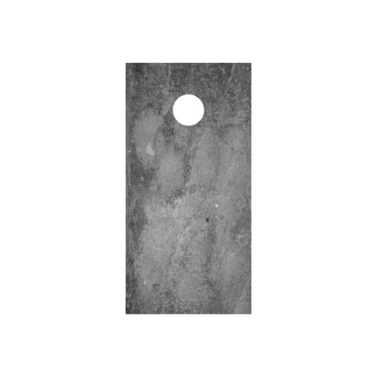 Cornhole board wrap with dark grunge texture and round hole near top