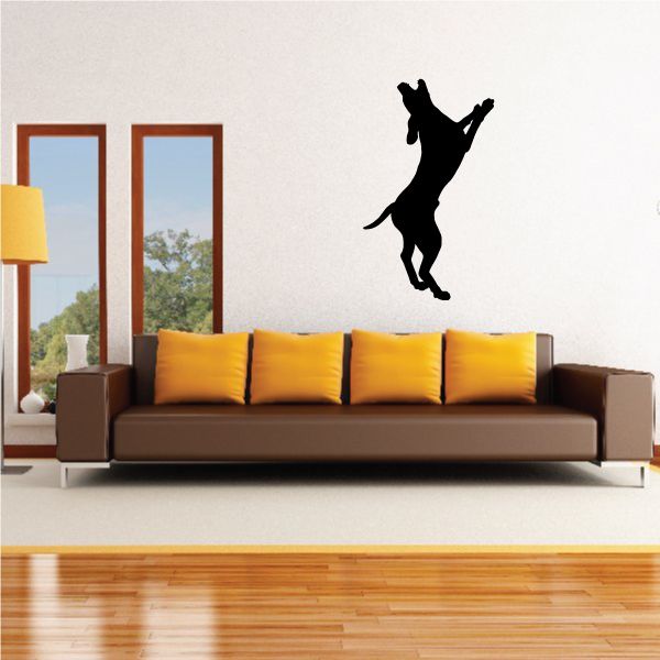 Guard coonhound wall decal, black jumping dog silhouette