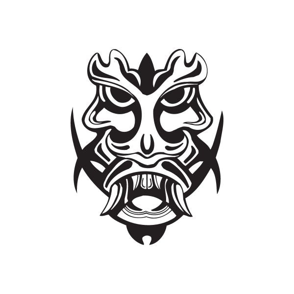 Guardian tiki face decal, black and white tribal mask design