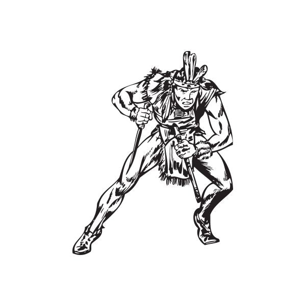 Black-and-white warrior decal showing native-style fighter holding a melee weapon