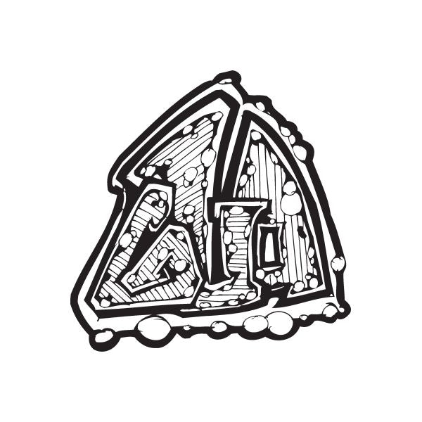 Graffiti-style house decal, black outline with white interior illustration