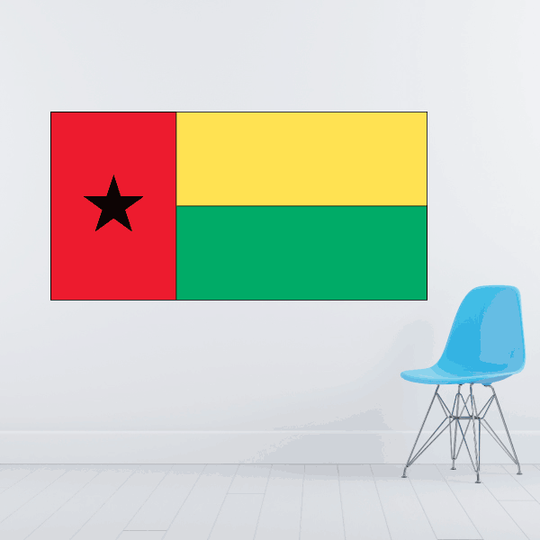 Guinea-Bissau flag sticker, rectangular with red black star, yellow and green stripes
