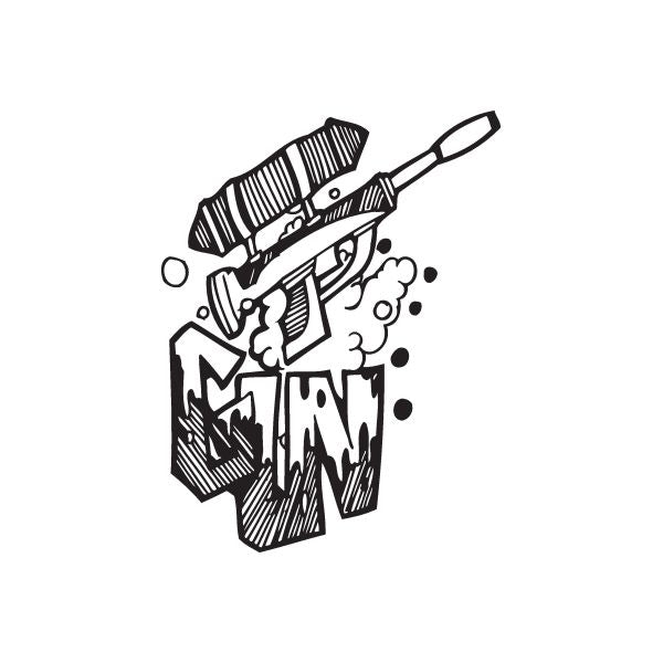Gun graffiti decal sticker with black spray-paint style weapon illustration