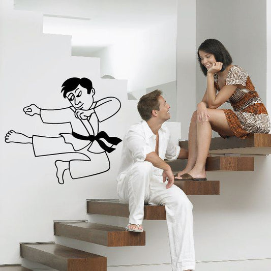 Image of Guy Jump Kicking Karate Wall Decal - Vinyl Decal - Car Decal - MC003