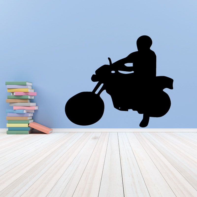 Dirt bike rider decal with black silhouette on motorcycle
