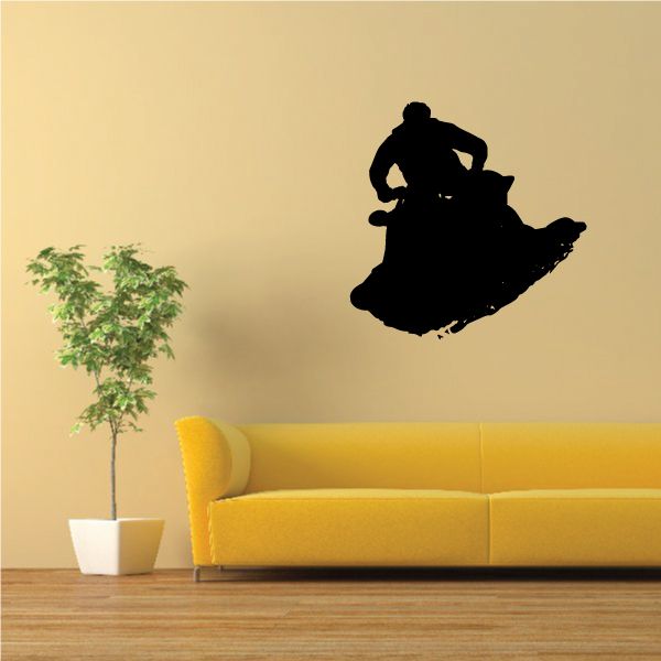 Jet ski rider wall decal, black silhouette of person on watercraft facing forward