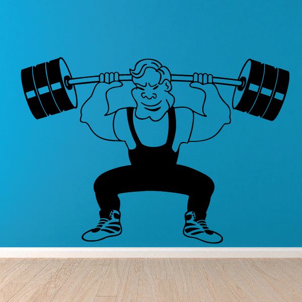 Squat lifting wall decal showing a black barbell lifter in a squat pose
