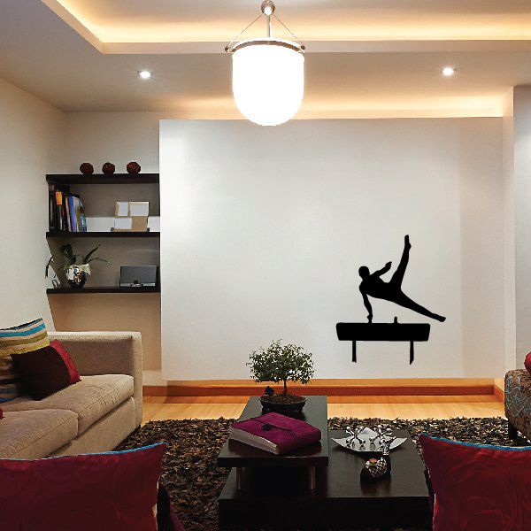 Gymnastics wall decal of a gymnast silhouette on a balance beam