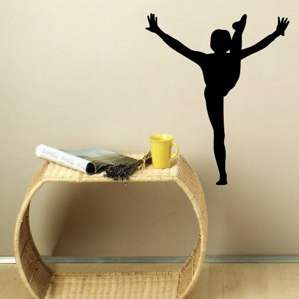 Gymnastics vinyl wall decal with black gymnast silhouette, arms up