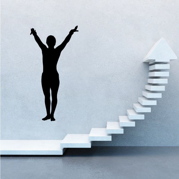Gymnastics wall decal, black gymnast silhouette with arms raised