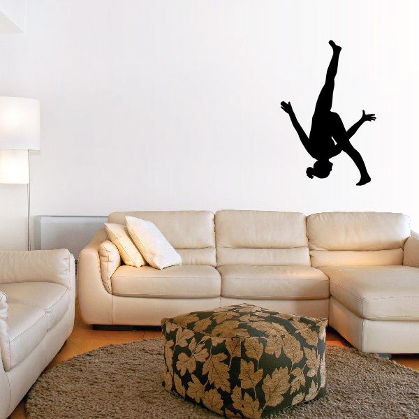 Gymnastics wall decal, black gymnast silhouette with legs in the air