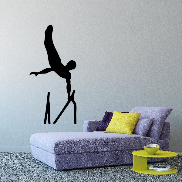 Gymnastics wall decal: black gymnast silhouette standing pose.