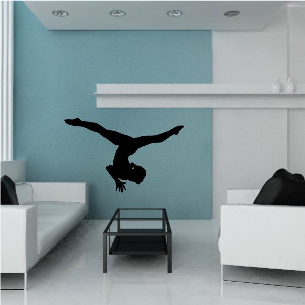 Gymnastics wall decal, vinyl silhouette of a gymnast doing an airborne move