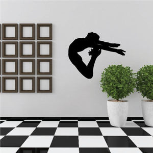 Gymnastics wall decal vinyl of black gymnast silhouette landing on floor