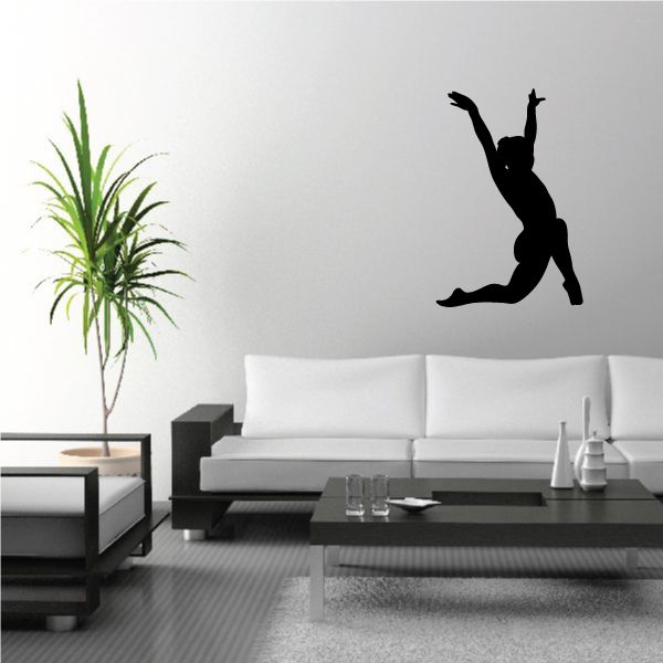 Gymnastics vinyl wall decal with black gymnast silhouette mid-flip