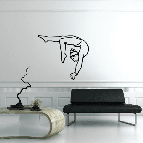 Gymnastics wall decal of black line gymnast silhouette