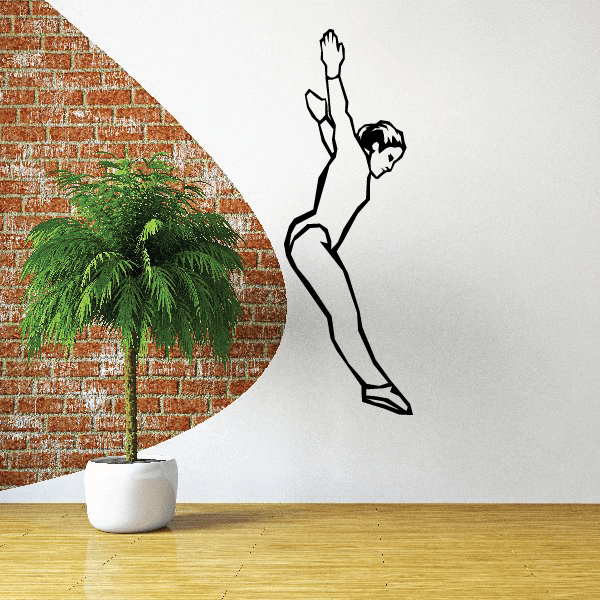 Gymnastics wall decal vinyl sticker, black line art gymnast silhouette