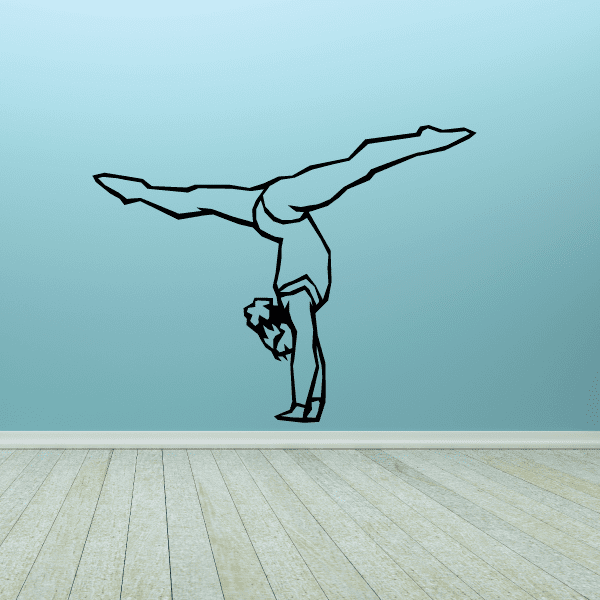 Gymnastics wall decal vinyl, dark outline of gymnast doing a handstand pose