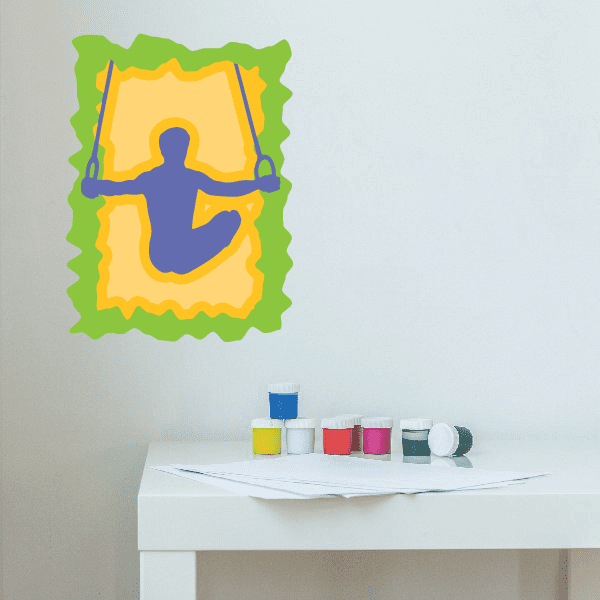 Gymnastics wall decal vinyl sticker with yellow square and blue gymnast figure