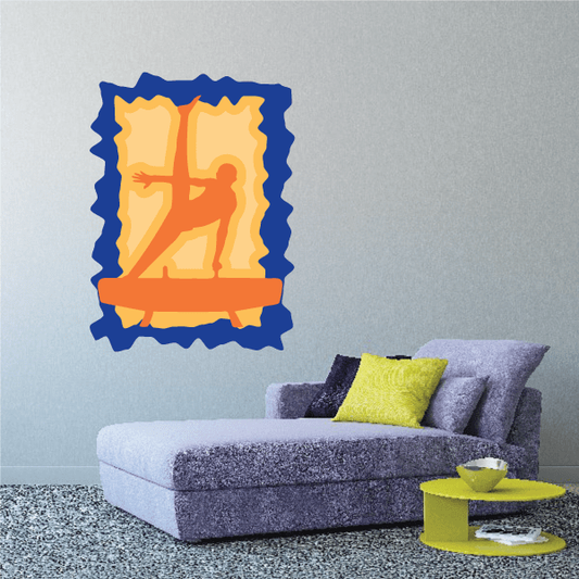Wall decal sticker with orange number 21 on blue scalloped border
