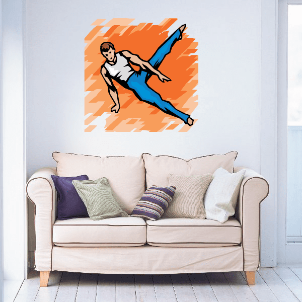 Gymnastics wall decal vinyl sticker of a blue-clad female gymnast in motion