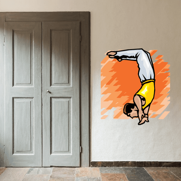 Gymnastics wall decal vinyl sticker of a cartoon gymnast in a handstand pose