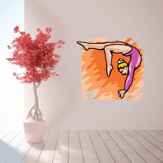 Vinyl wall decal sticker set with red maple tree and orange gymnast handstand figure