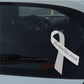 Gynaecological cancer awareness ribbon vinyl sticker, white ribbon with black script lettering