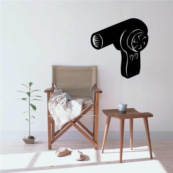 Black hair dryer wall decal, stylized nozzle and cord