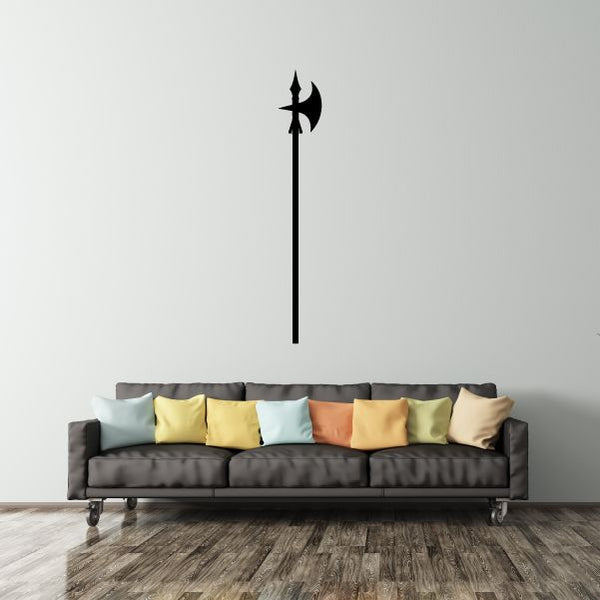 Halberd battle axe wall decal featuring a black spear with crescent moon tip