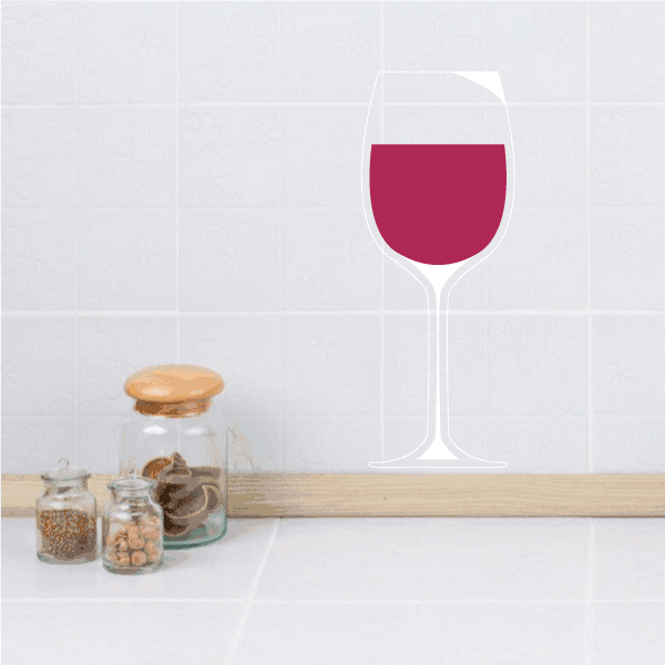 Wine glass sticker with maroon half-filled bowl