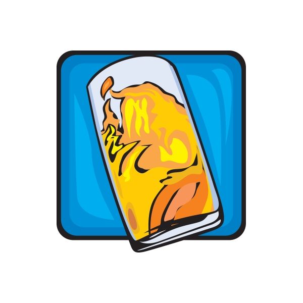 Half-glass orange juice sticker with yellow-orange drink in clear glass