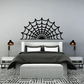 Half-round spider web wall decal, black web with radiating strands and central spider